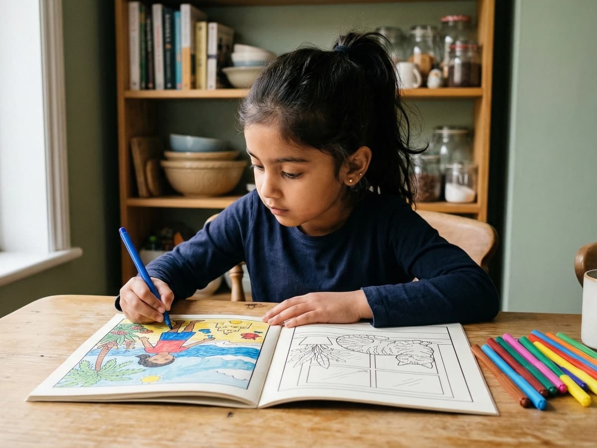 Child colouring their own personalised toodaloo story book